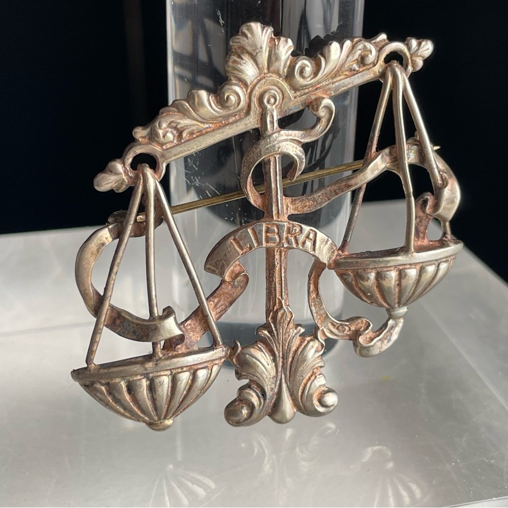 Vintage Sterling Silver Libra Pin Brooch By Cini